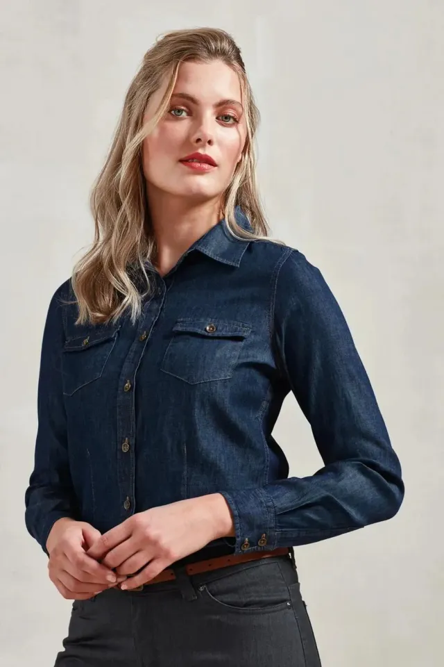 Unichef chemise denim femme surpiqûres contrastées