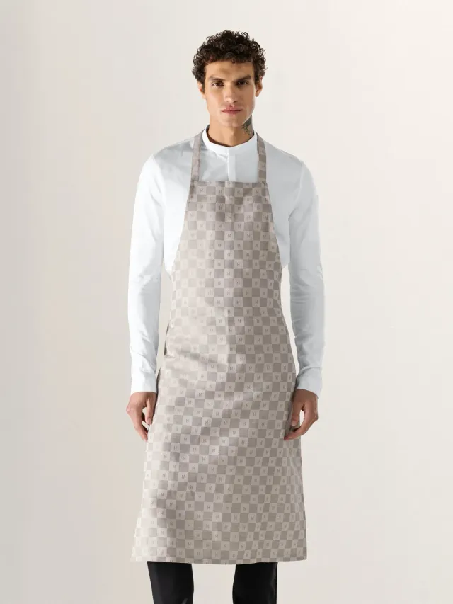 Le Nouveau Chef Denver tablier à bavette Warm Grey coton lin