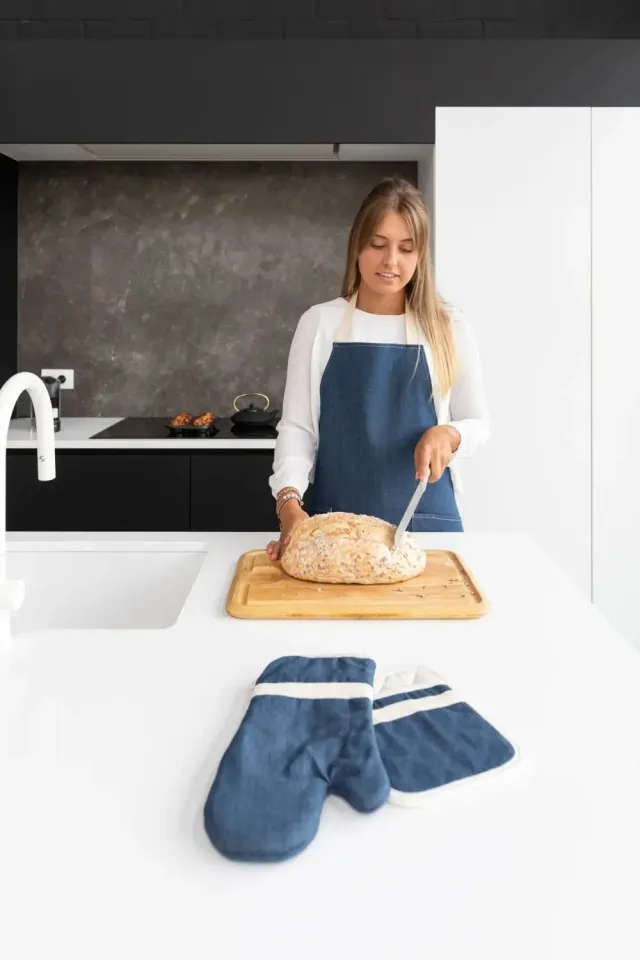 Unichef Cercy tablier cuisine Bleu Clair rayé 68x85 cm