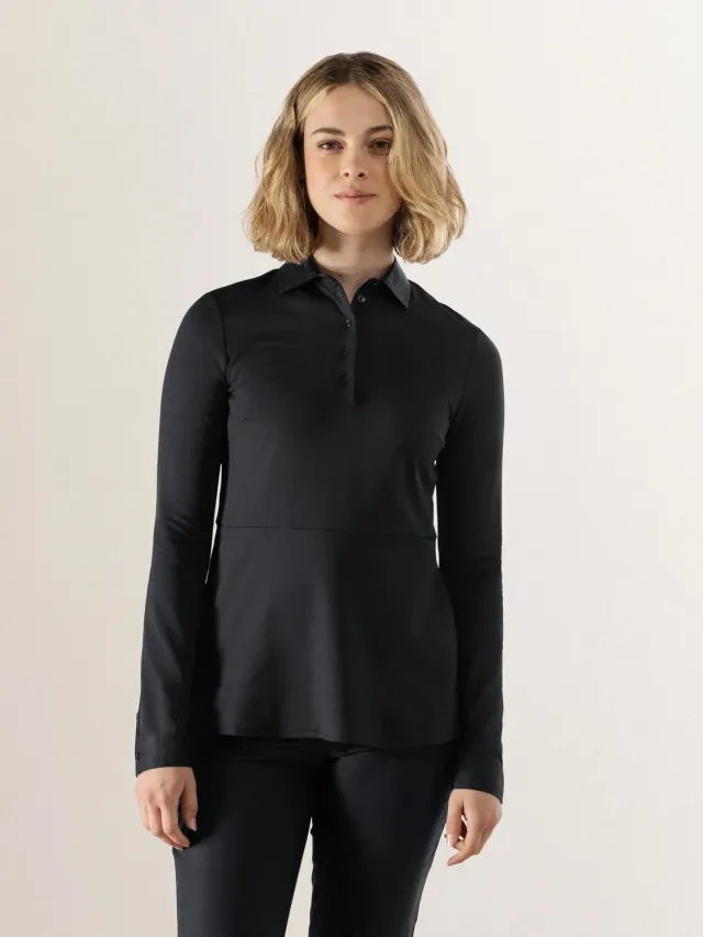 Le Nouveau Chef Elena Noir polo manches longues femme coton bio