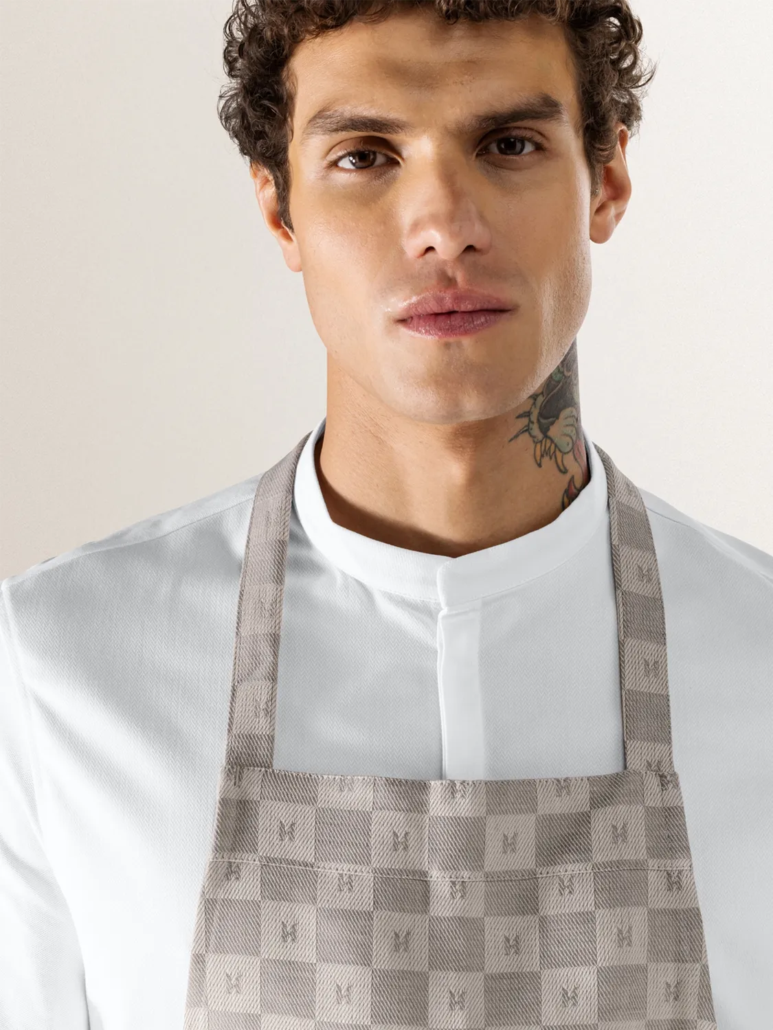 Le Nouveau Chef Denver tablier à bavette Warm Grey coton lin